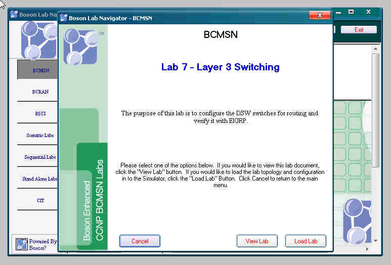 就会跳出这个菜单，按“VIEW LAB”可以看你选的网络拓扑中设备已经相关配置教程，按“LOAD LAB”模拟器 ...